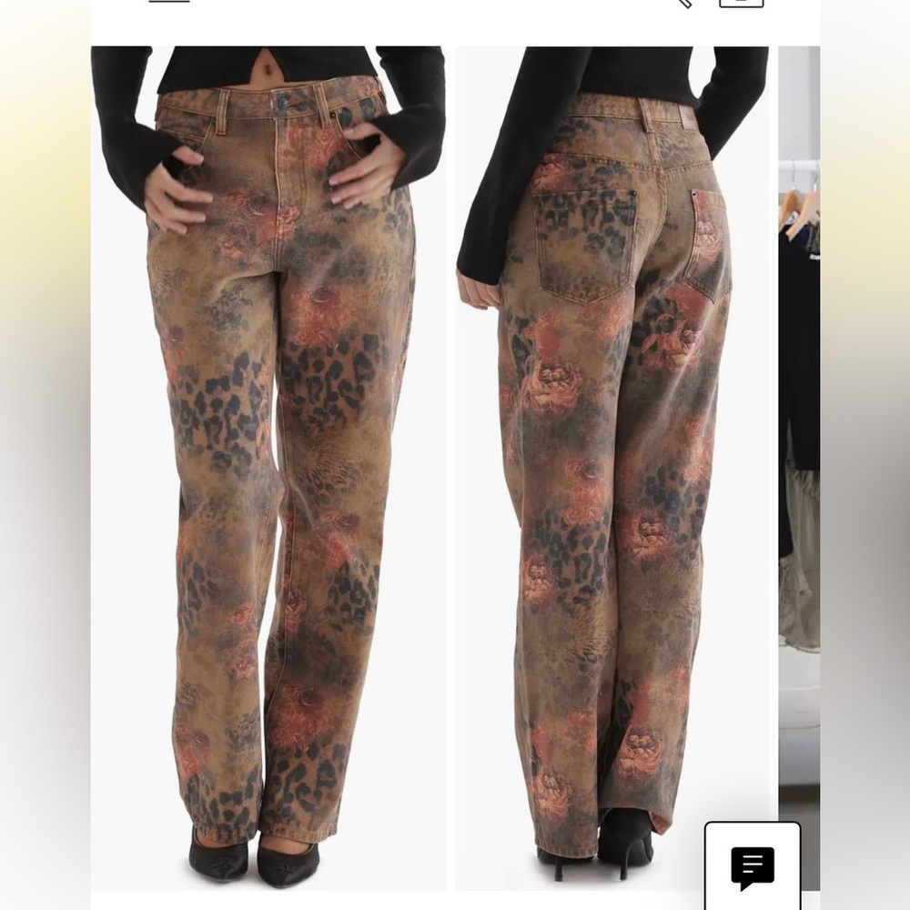 House of CB Samia Print Straight Leg Jeans, Size S